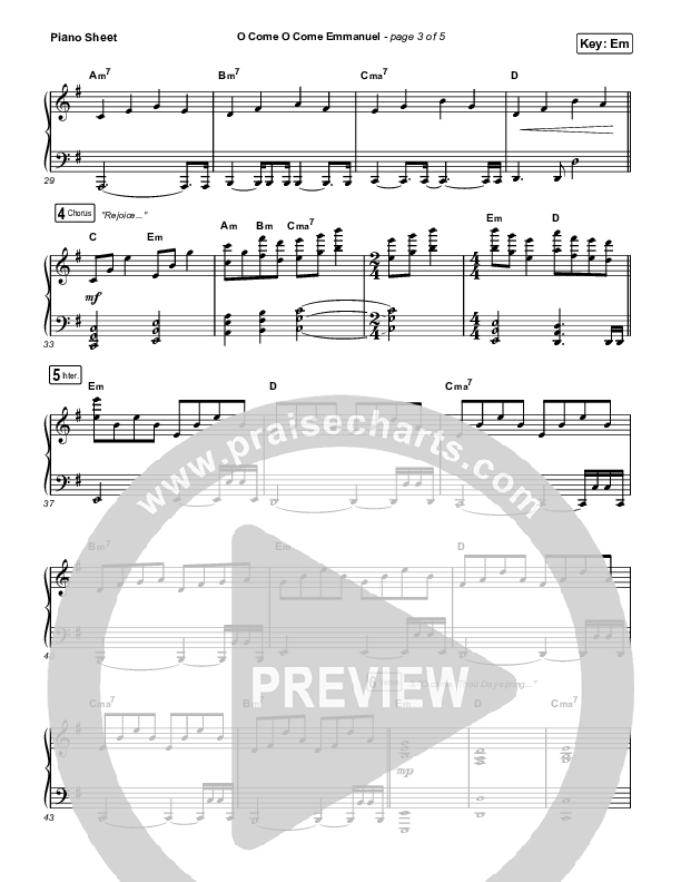 O Come O Come Emmanuel Piano Sheet (Austin Stone Worship)