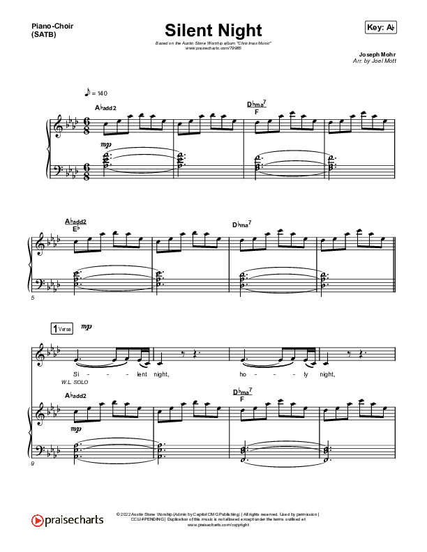 Silent Night Piano/Vocal (SATB) (Austin Stone Worship)