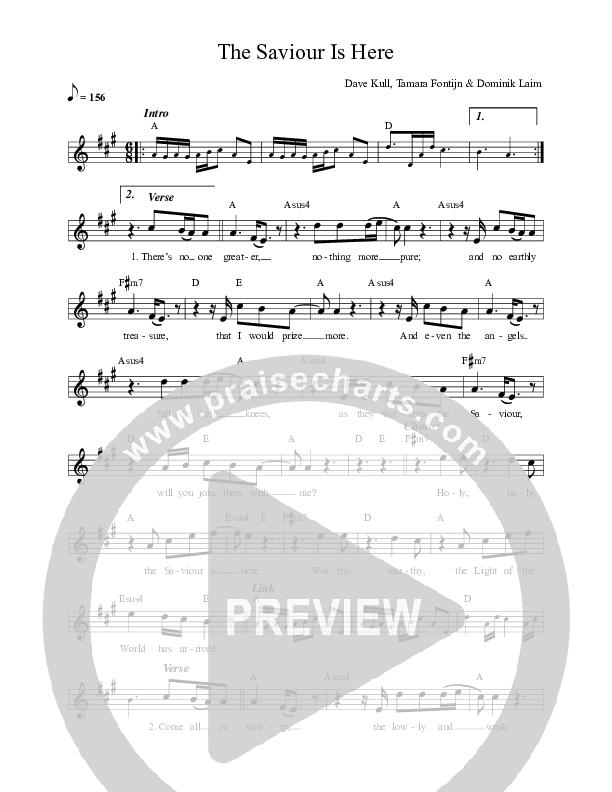 The Saviour Is Here Lead Sheet (Melody) (ICF Worship)