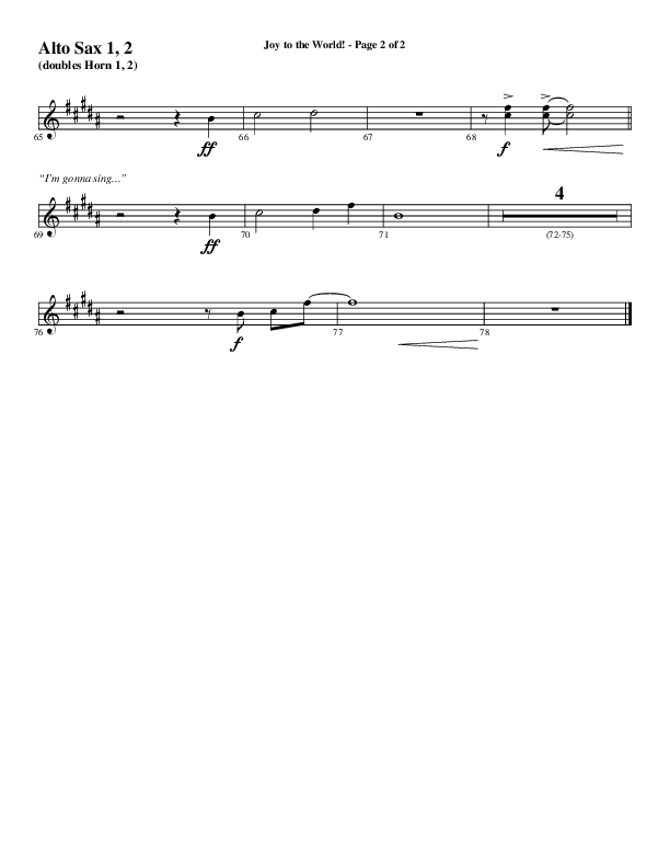 Joy To The World with Raise A Hallelujah (Choral Anthem SATB) Alto Sax 1/2 (Word Music Choral / Arr. Cliff Duren)