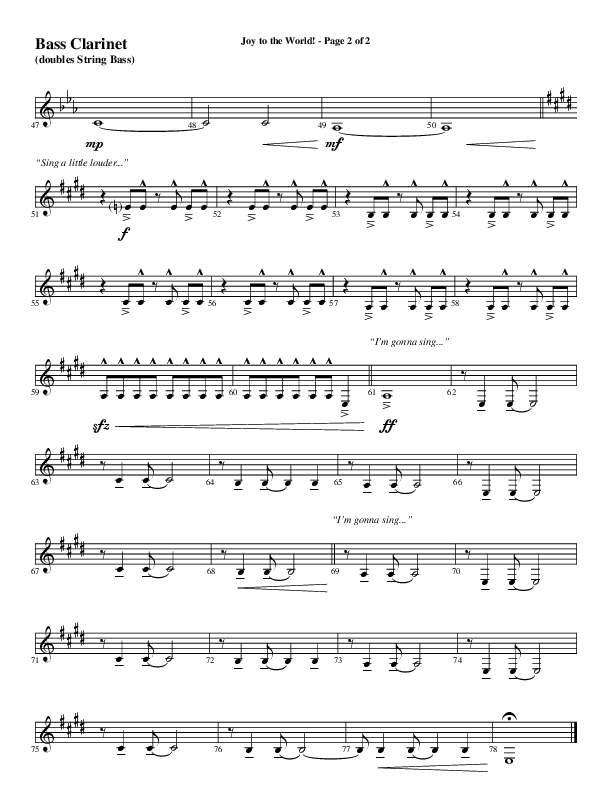 Joy To The World with Raise A Hallelujah (Choral Anthem SATB) Bass Clarinet (Word Music Choral / Arr. Cliff Duren)