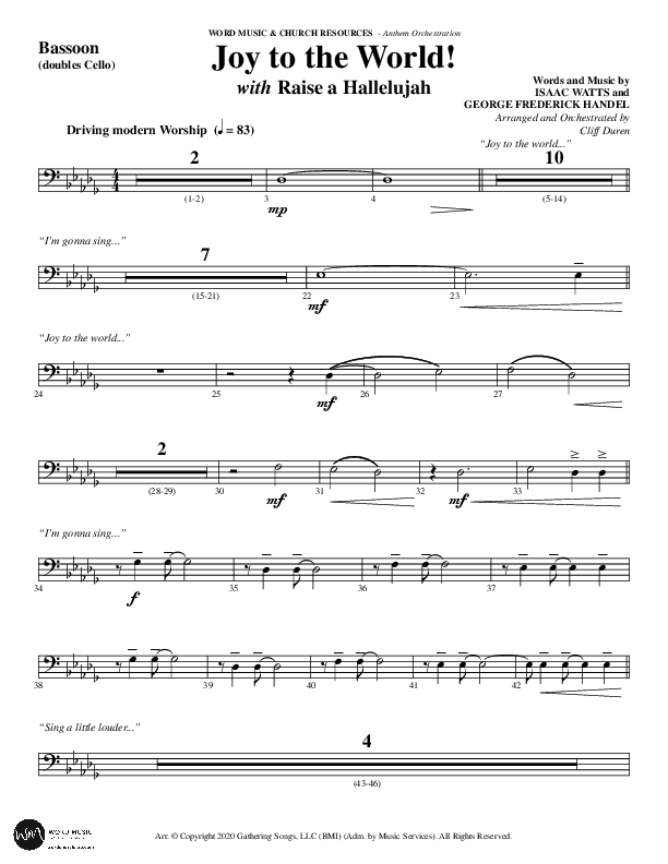 Joy To The World with Raise A Hallelujah (Choral Anthem SATB) Bassoon (Word Music Choral / Arr. Cliff Duren)