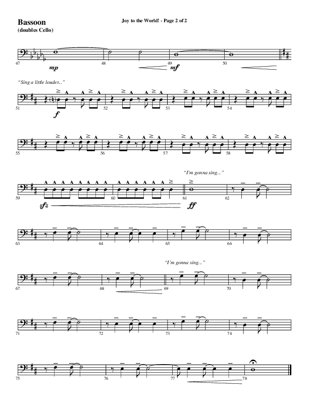 Joy To The World with Raise A Hallelujah (Choral Anthem SATB) Bassoon (Word Music Choral / Arr. Cliff Duren)