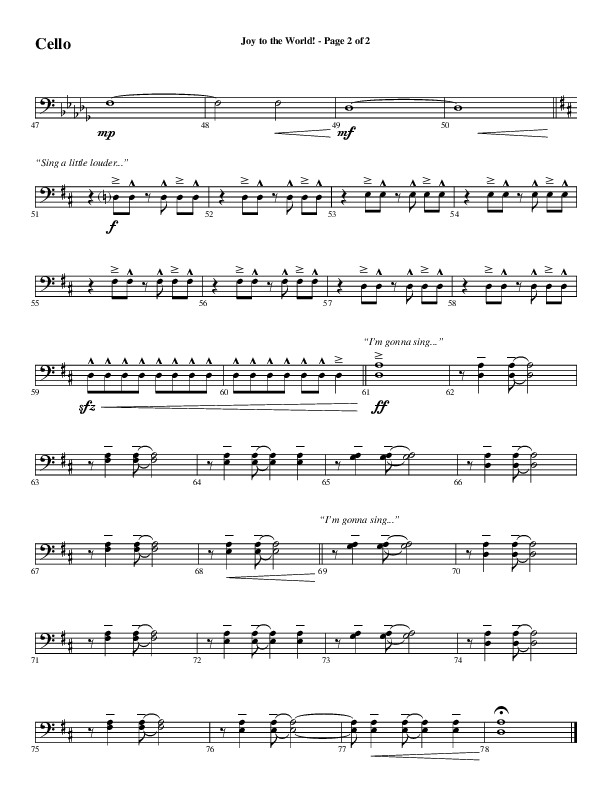 Joy To The World with Raise A Hallelujah (Choral Anthem SATB) Cello (Word Music Choral / Arr. Cliff Duren)
