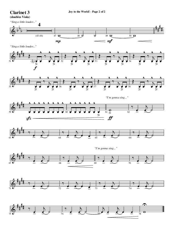 Joy To The World with Raise A Hallelujah (Choral Anthem SATB) Clarinet 3 (Word Music Choral / Arr. Cliff Duren)