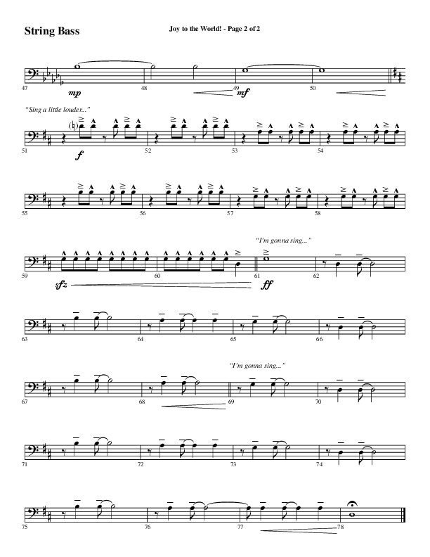Joy To The World with Raise A Hallelujah (Choral Anthem SATB) Double Bass (Word Music Choral / Arr. Cliff Duren)