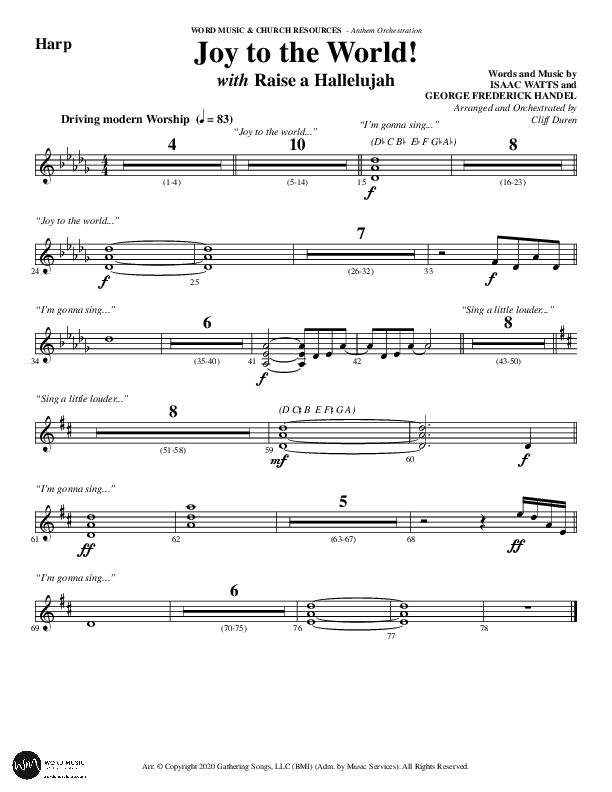 Joy To The World with Raise A Hallelujah (Choral Anthem SATB) Harp (Word Music Choral / Arr. Cliff Duren)