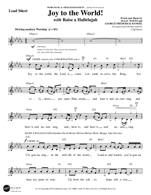 Joy To The World with Raise A Hallelujah (Choral Anthem SATB) Lead Sheet (Melody) (Word Music Choral / Arr. Cliff Duren)