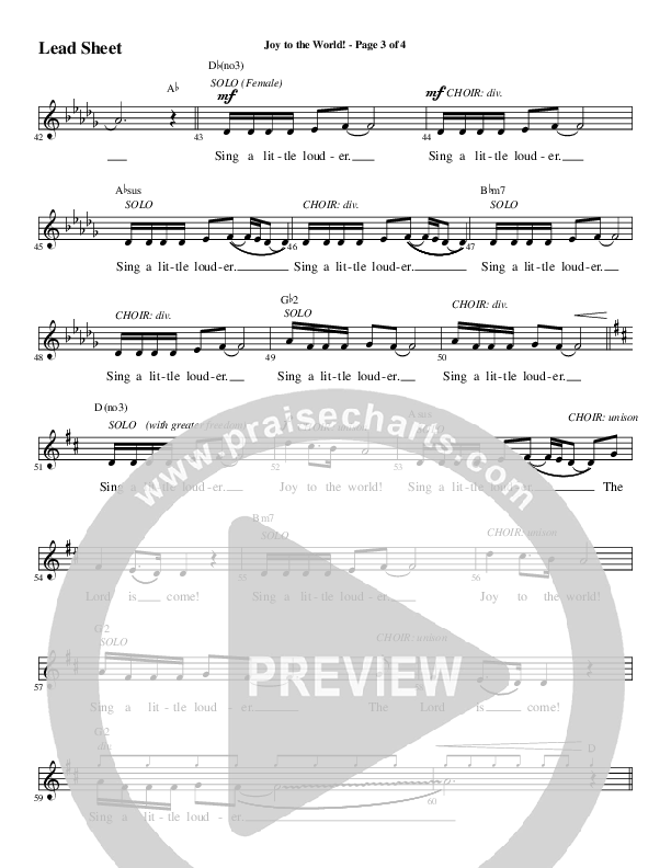 Joy To The World with Raise A Hallelujah (Choral Anthem SATB) Lead Sheet (Melody) (Word Music Choral / Arr. Cliff Duren)