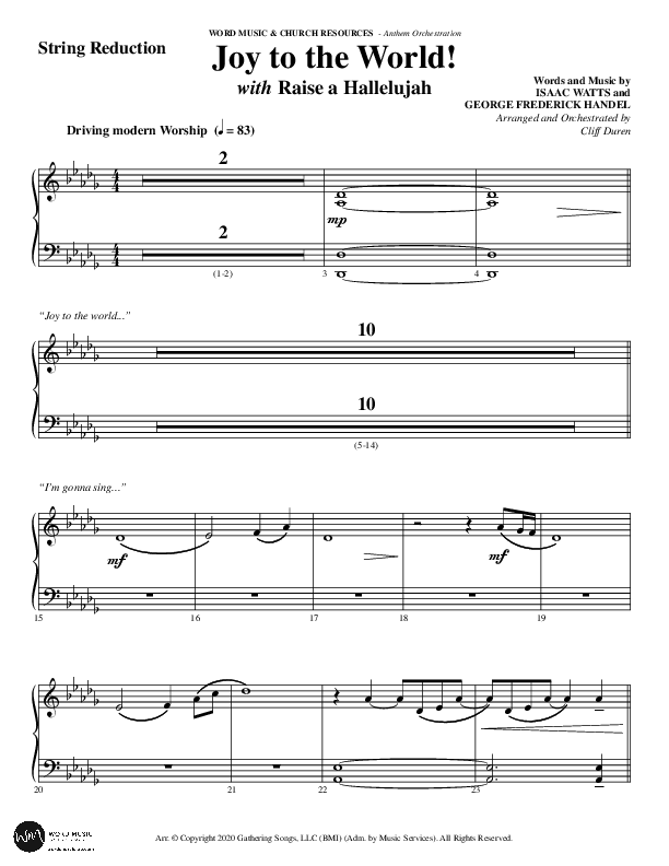 Joy To The World with Raise A Hallelujah (Choral Anthem SATB) String Reduction (Word Music Choral / Arr. Cliff Duren)