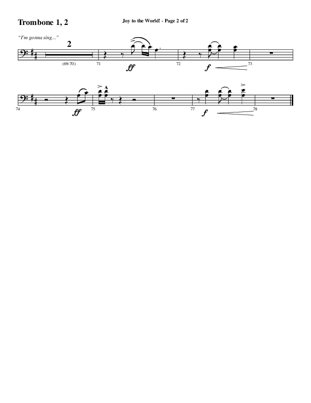 Joy To The World with Raise A Hallelujah (Choral Anthem SATB) Trombone 1/2 (Word Music Choral / Arr. Cliff Duren)