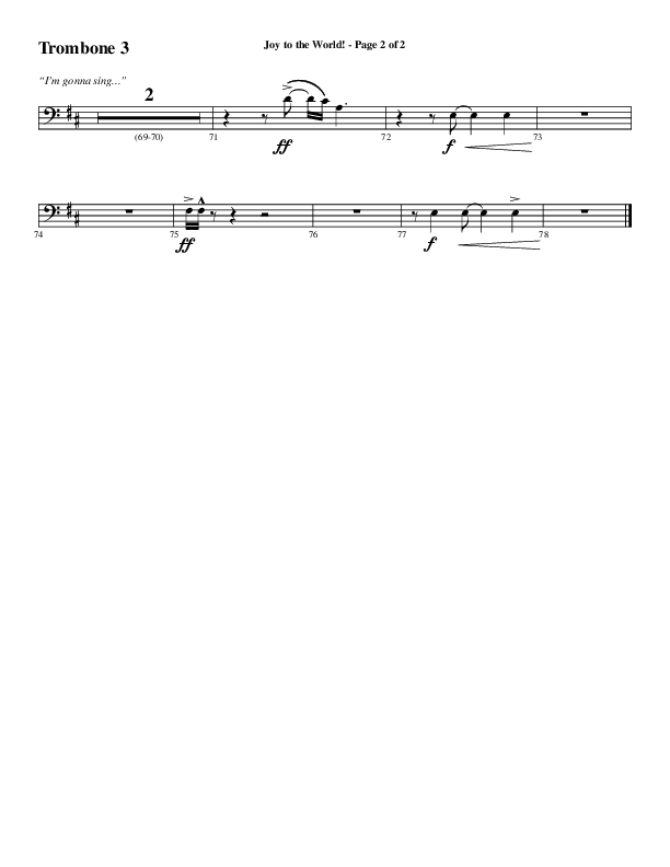 Joy To The World with Raise A Hallelujah (Choral Anthem SATB) Trombone 3 (Word Music Choral / Arr. Cliff Duren)