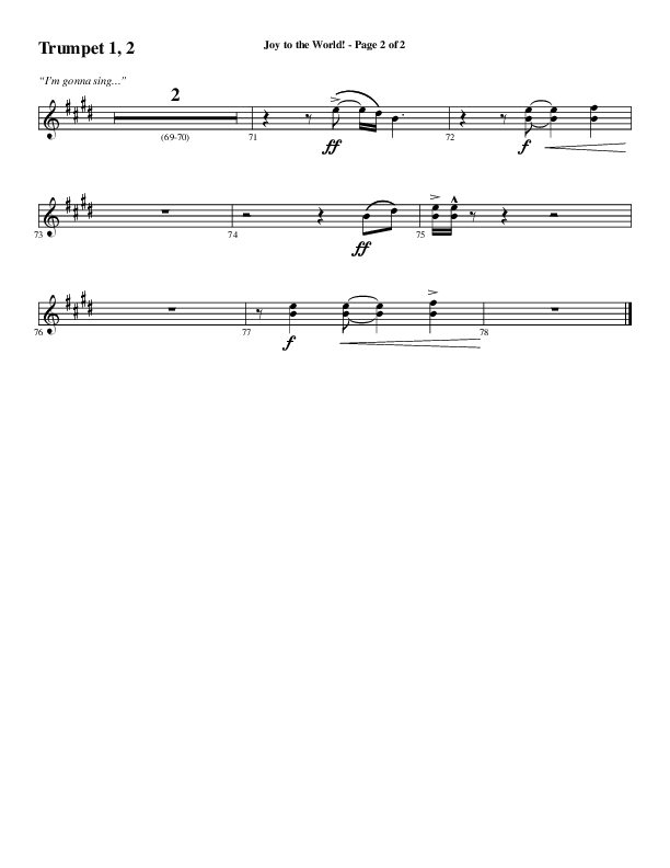 Joy To The World with Raise A Hallelujah (Choral Anthem SATB) Trumpet 1,2 (Word Music Choral / Arr. Cliff Duren)