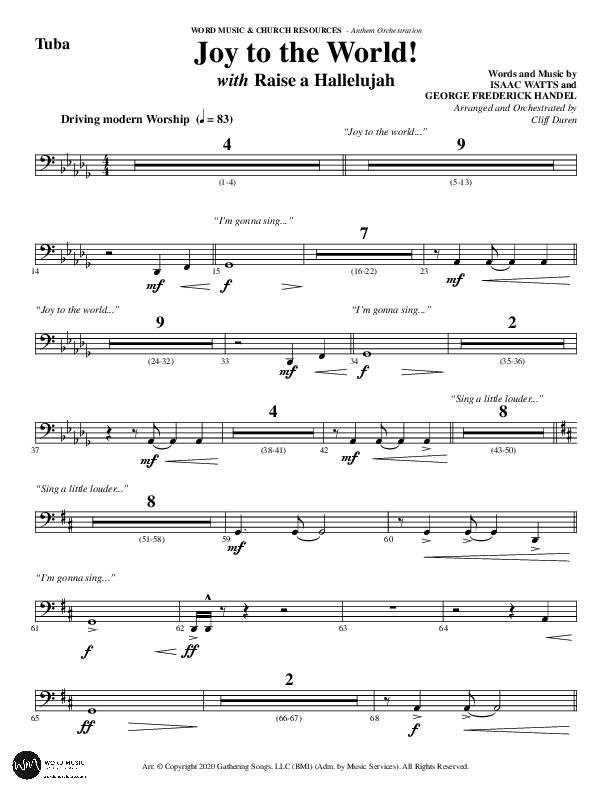 Joy To The World with Raise A Hallelujah (Choral Anthem SATB) Tuba (Word Music Choral / Arr. Cliff Duren)