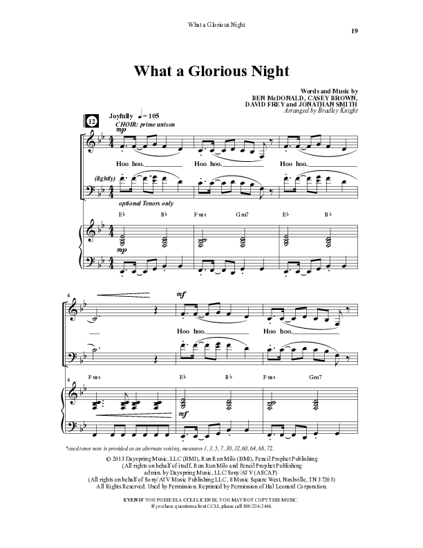 What A Glorious Night (9 Song Collection) Song 3 (Piano SATB) (Word Music Choral)