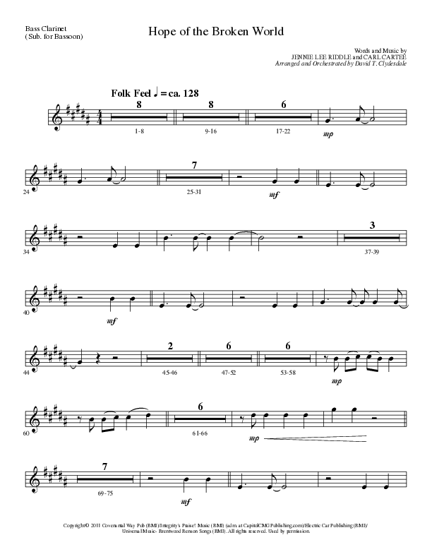 Hope Of The Broken World (Choral Anthem SATB) Bass Clarinet (Lillenas Choral / Arr. David Clydesdale)