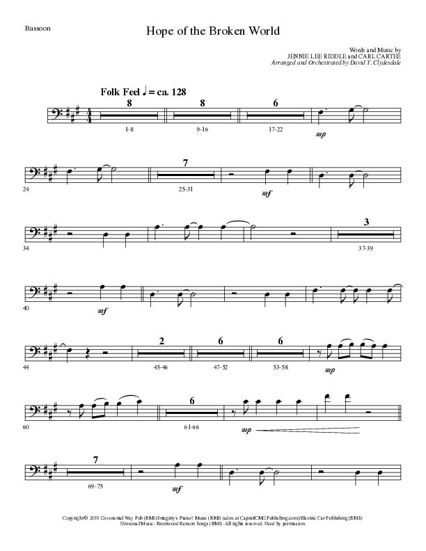 Hope Of The Broken World (Choral Anthem SATB) Bassoon (Lillenas Choral / Arr. David Clydesdale)