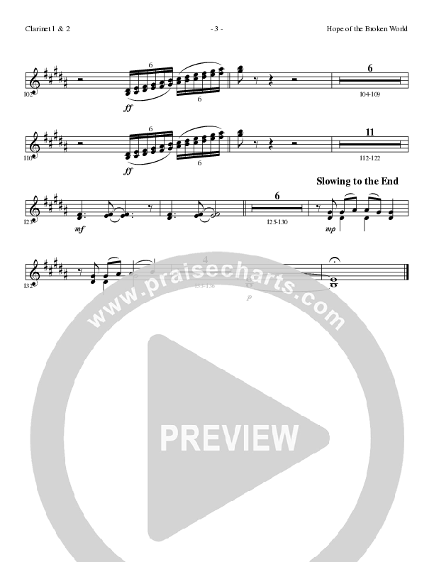 Hope Of The Broken World (Choral Anthem SATB) Clarinet 1/2 (Lillenas Choral / Arr. David Clydesdale)