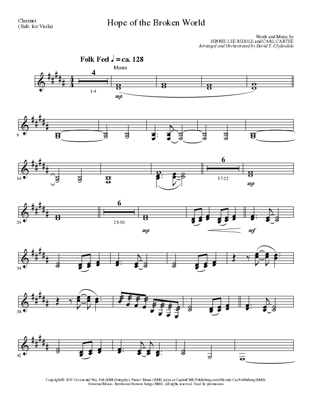 Hope Of The Broken World (Choral Anthem SATB) Clarinet (Lillenas Choral / Arr. David Clydesdale)