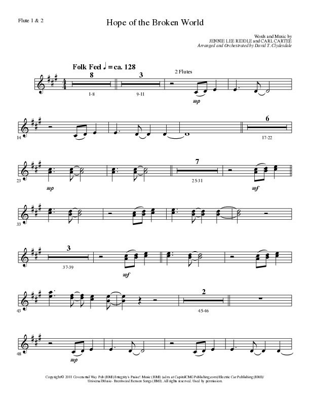 Hope Of The Broken World (Choral Anthem SATB) Flute 1/2 (Lillenas Choral / Arr. David Clydesdale)