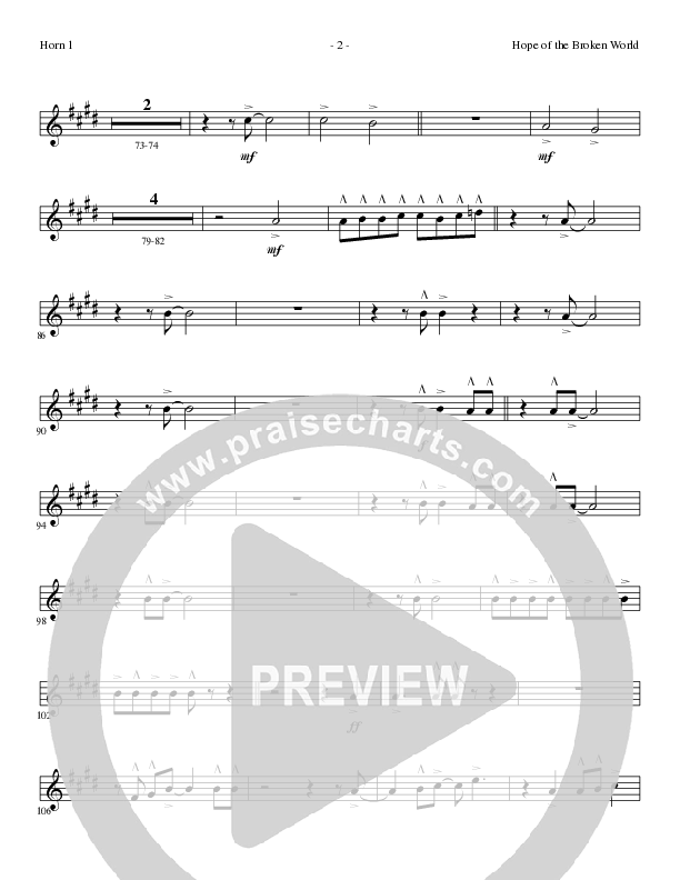 Hope Of The Broken World (Choral Anthem SATB) French Horn 1 (Lillenas Choral / Arr. David Clydesdale)