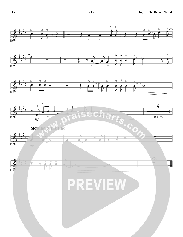 Hope Of The Broken World (Choral Anthem SATB) French Horn (Lillenas Choral / Arr. David Clydesdale)