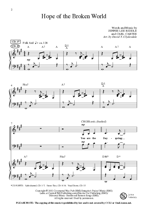 Hope Of The Broken World (Choral Anthem SATB) Anthem (SATB/Piano) (Lillenas Choral / Arr. David Clydesdale)
