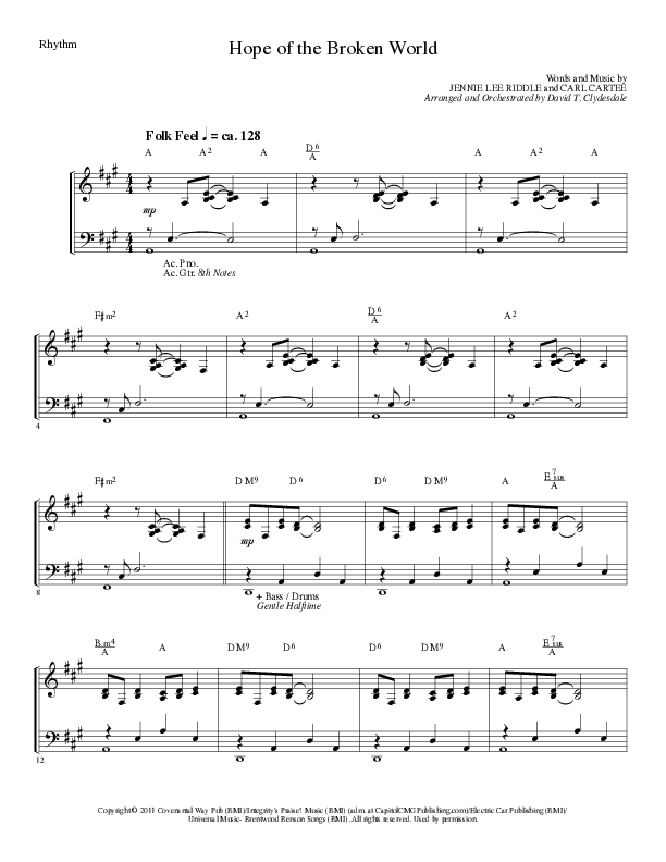 Hope Of The Broken World (Choral Anthem SATB) Rhythm Chart (Lillenas Choral / Arr. David Clydesdale)