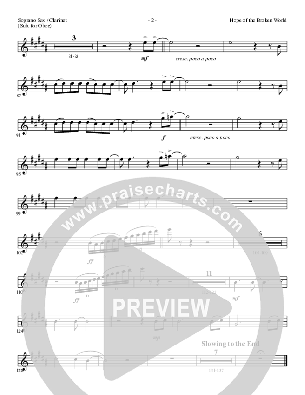 Hope Of The Broken World (Choral Anthem SATB) Soprano Sax (Lillenas Choral / Arr. David Clydesdale)