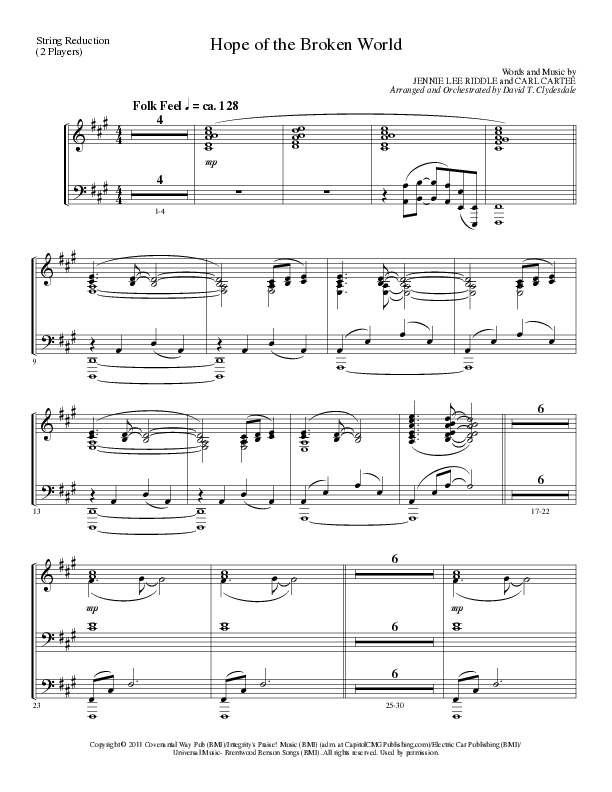 Hope Of The Broken World (Choral Anthem SATB) String Reduction (Lillenas Choral / Arr. David Clydesdale)