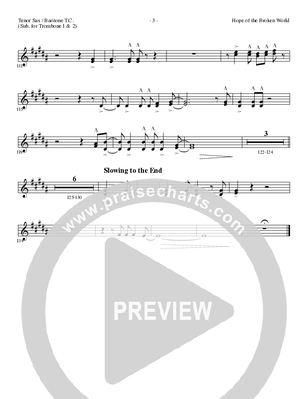 Hope Of The Broken World (Choral Anthem SATB) Tenor Sax/Baritone T.C. (Lillenas Choral / Arr. David Clydesdale)