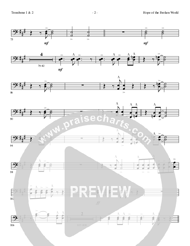 Hope Of The Broken World (Choral Anthem SATB) Trombone 1/2 (Lillenas Choral / Arr. David Clydesdale)