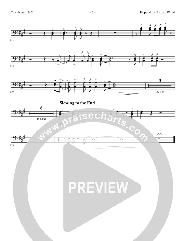 Hope Of The Broken World (Choral Anthem SATB) Trombone 1/2 (Lillenas Choral / Arr. David Clydesdale)