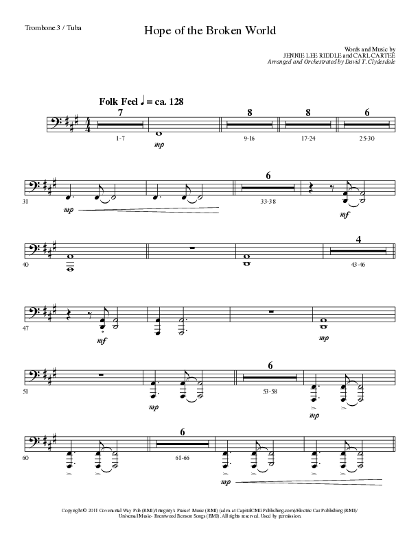 Hope Of The Broken World (Choral Anthem SATB) Trombone 3/Tuba (Lillenas Choral / Arr. David Clydesdale)