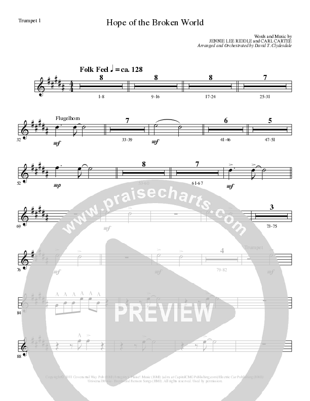 Hope Of The Broken World (Choral Anthem SATB) Trumpet 1 (Lillenas Choral / Arr. David Clydesdale)