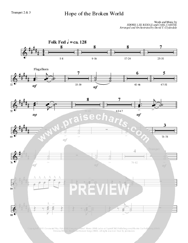 Hope Of The Broken World (Choral Anthem SATB) Trumpet 2/3 (Lillenas Choral / Arr. David Clydesdale)