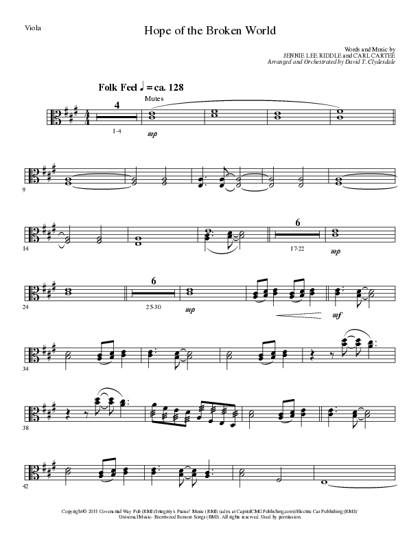 Hope Of The Broken World (Choral Anthem SATB) Viola (Lillenas Choral / Arr. David Clydesdale)