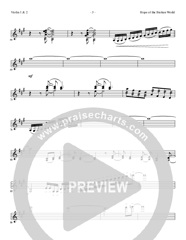 Hope Of The Broken World (Choral Anthem SATB) Violin 1/2 (Lillenas Choral / Arr. David Clydesdale)