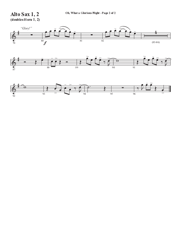 Oh What A Glorious Night (Choral Anthem SATB) Alto Sax 1/2 (Word Music Choral / Arr. Steve Mauldin)