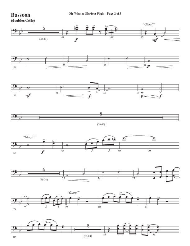 Oh What A Glorious Night (Choral Anthem SATB) Bassoon (Word Music Choral / Arr. Steve Mauldin)