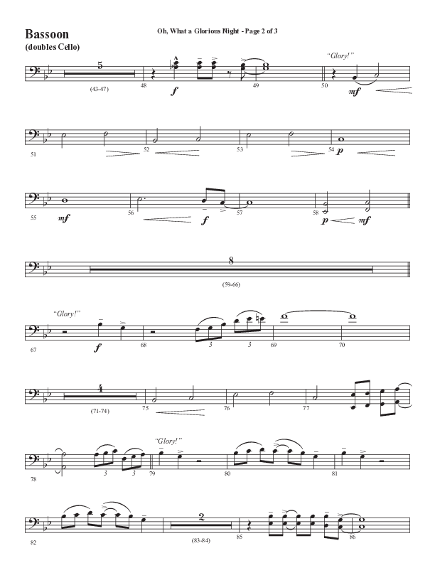 Oh What A Glorious Night (Choral Anthem SATB) Bassoon (Word Music Choral / Arr. Steve Mauldin)