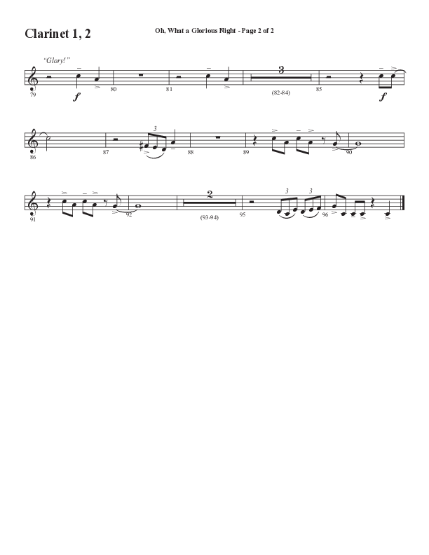 Oh What A Glorious Night (Choral Anthem SATB) Clarinet 1/2 (Word Music Choral / Arr. Steve Mauldin)