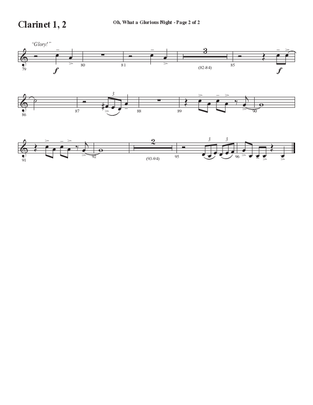 Oh What A Glorious Night (Choral Anthem SATB) Clarinet 1/2 (Word Music Choral / Arr. Steve Mauldin)