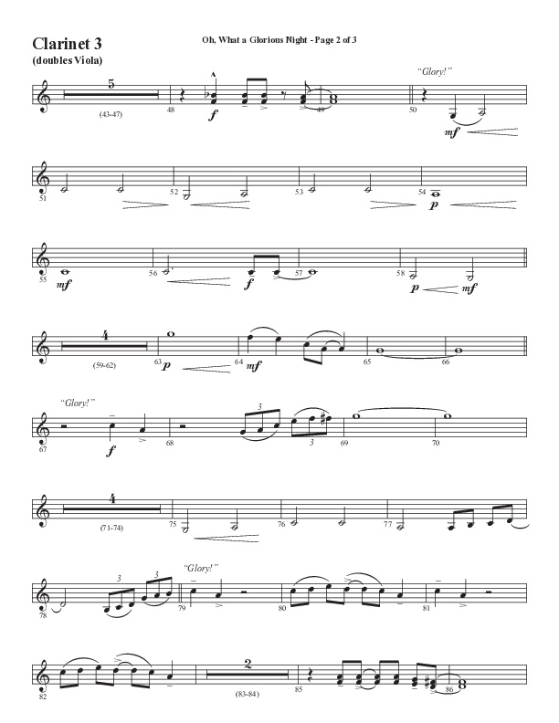 Oh What A Glorious Night (Choral Anthem SATB) Clarinet 3 (Word Music Choral / Arr. Steve Mauldin)