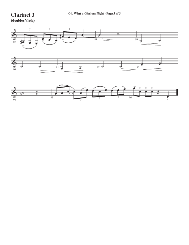 Oh What A Glorious Night (Choral Anthem SATB) Clarinet 3 (Word Music Choral / Arr. Steve Mauldin)