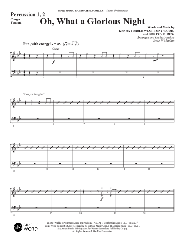 Oh What A Glorious Night (Choral Anthem SATB) Percussion 1/2 (Word Music Choral / Arr. Steve Mauldin)