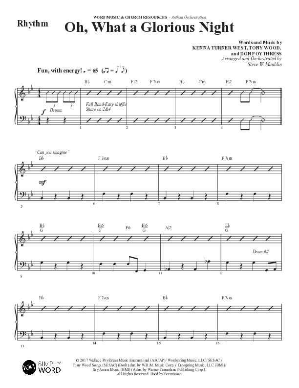 Oh What A Glorious Night (Choral Anthem SATB) Rhythm Chart (Word Music Choral / Arr. Steve Mauldin)
