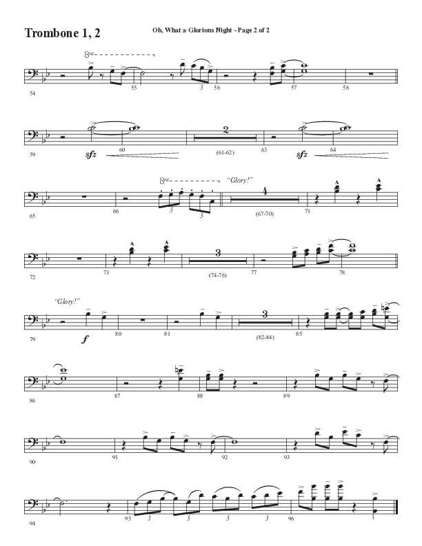 Oh What A Glorious Night (Choral Anthem SATB) Trombone 1/2 (Word Music Choral / Arr. Steve Mauldin)