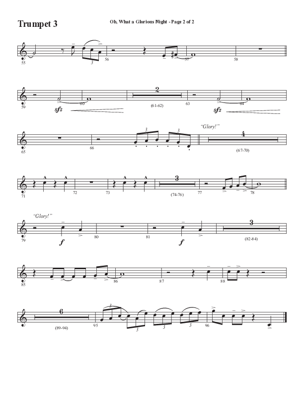 Oh What A Glorious Night (Choral Anthem SATB) Trumpet 3 (Word Music Choral / Arr. Steve Mauldin)