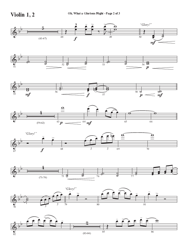 Oh What A Glorious Night (Choral Anthem SATB) Violin 1/2 (Word Music Choral / Arr. Steve Mauldin)